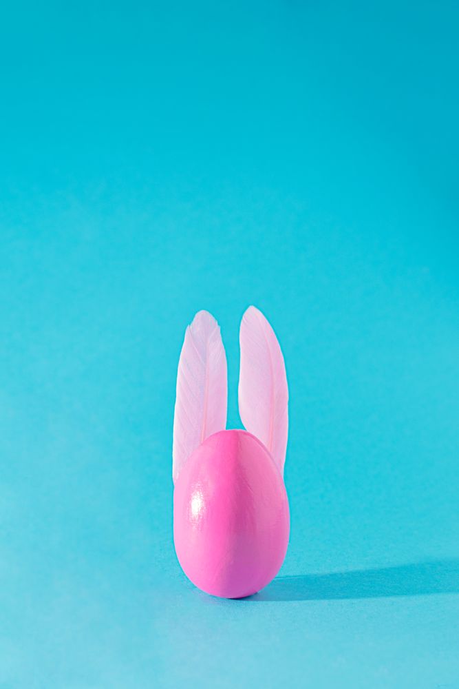 Pink egg with feather bunny ears