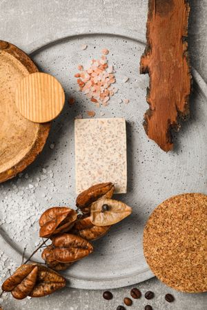 Flat lay of creative moodboard composition, top view