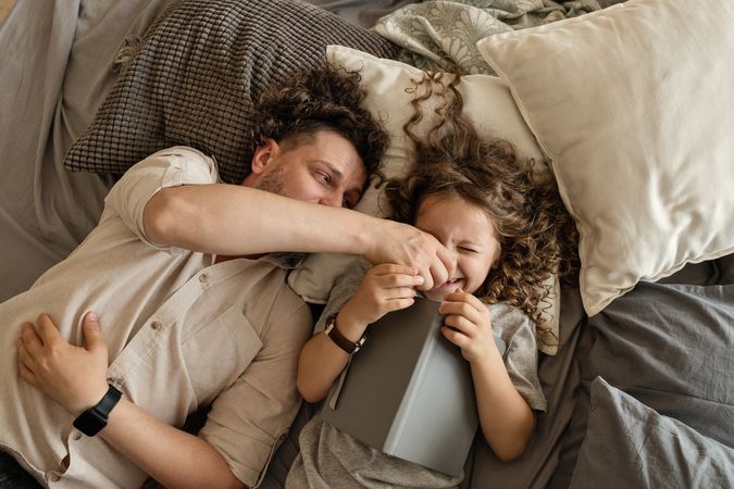 Dad and daughter at home