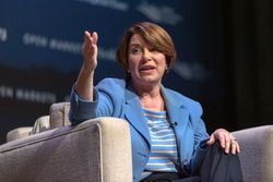 Storm Lake, Iowa, USA - March 30, 2019: Senator Amy Klobuchar speaks at the Heartland Forum