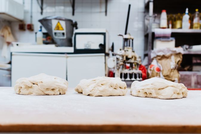Soft dough on bakery table
