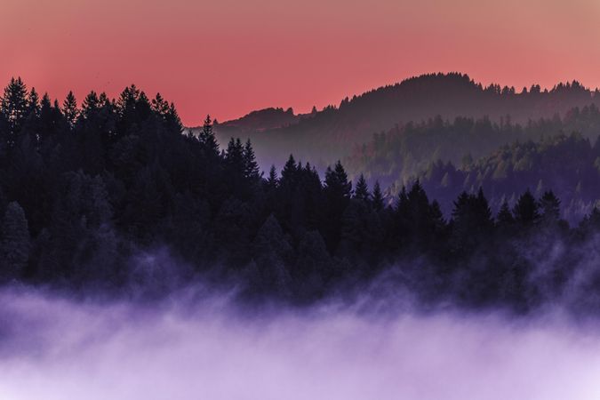 Cloudy day in the pink mountain at sunset or sunrise