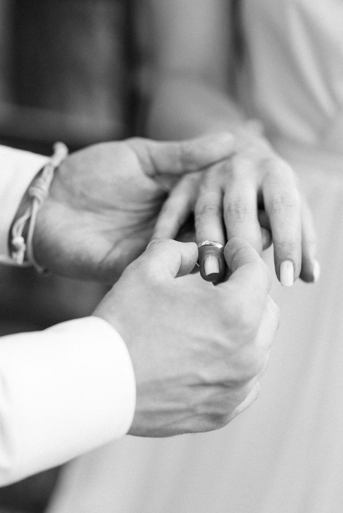 Grayscale photo bride and groom