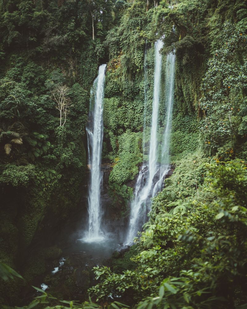 high green cliffs with waterfall, Bali