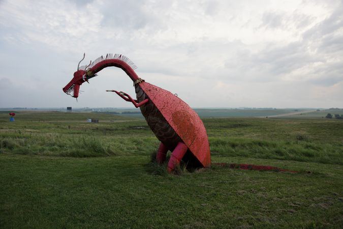 Red dragon figure, Porter Sculpture Park, Montrose, South Dakota