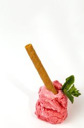 Strawberry ice cream scoops with waffle stick