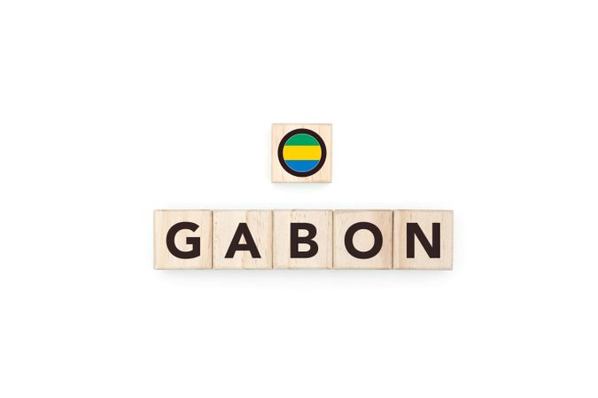 Wooden blocks bearing the name and flag of Gabon.