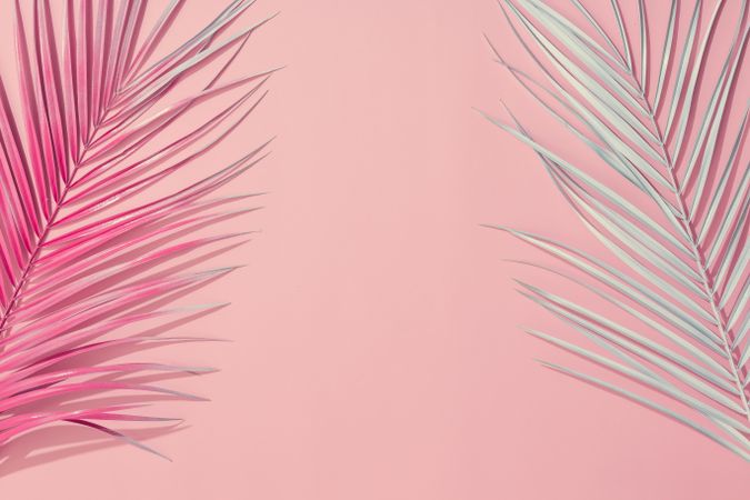 Painted leaves on pastel pink background