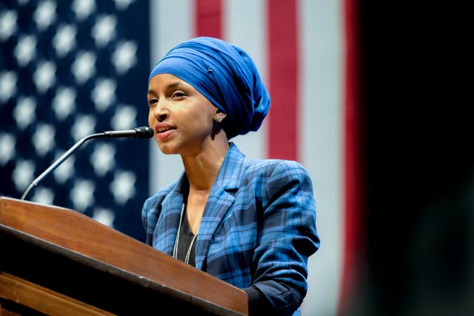 Minneapolis, Minnesota, USA - October 4th, 2016: Ilhan Omar speaking at Hillary for MN event