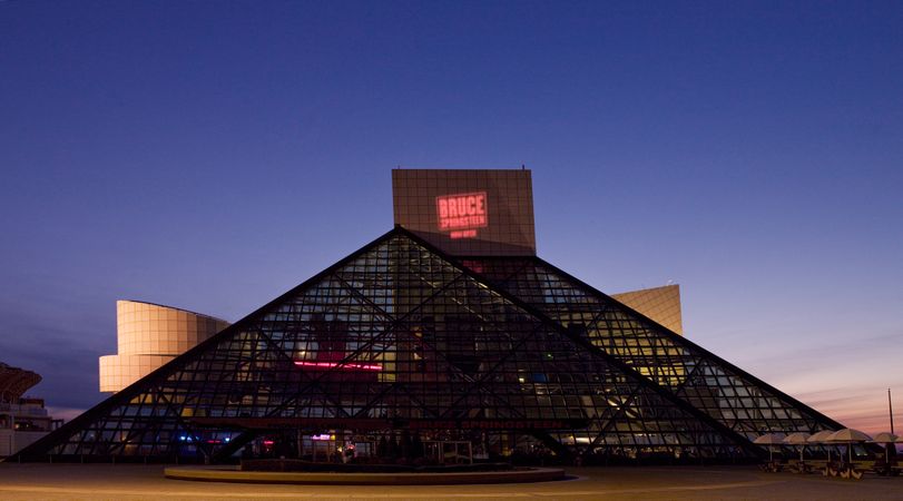 Pyramid at dusk at the Rock 'n Roll Hall of Fame, Cleveland, Ohio