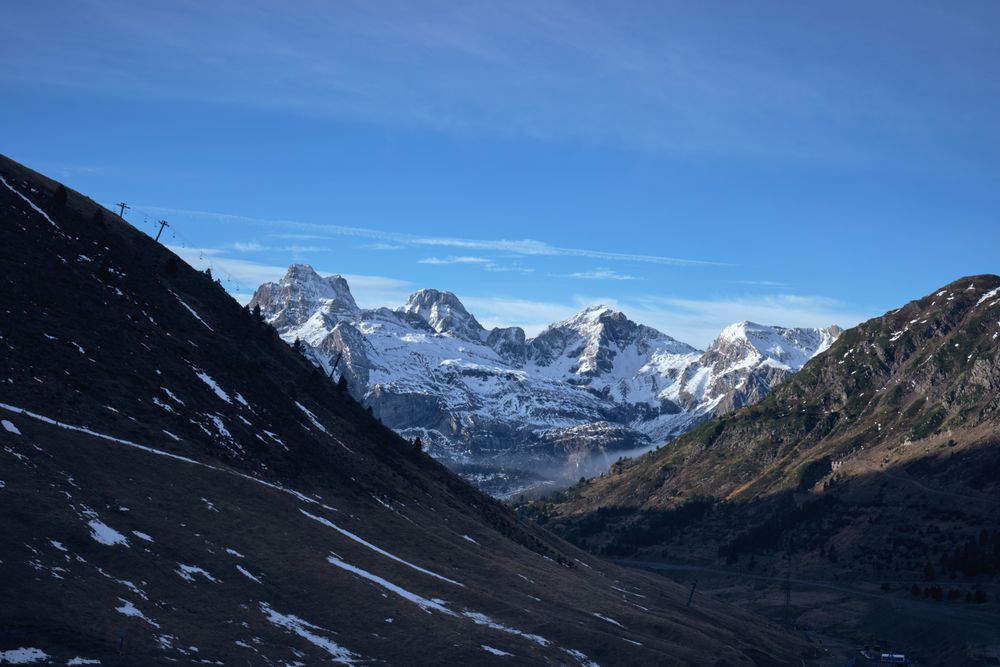 Snowy mountains with ski resort