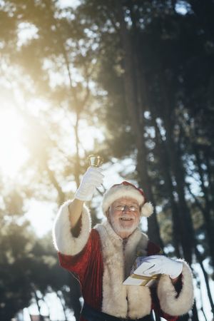 Santa Claus with gift and bell