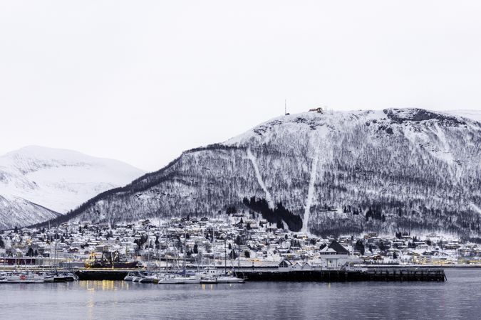 Snowy day in bar of Fjellstua on Storsteinen Mountain in Tromso, Norway