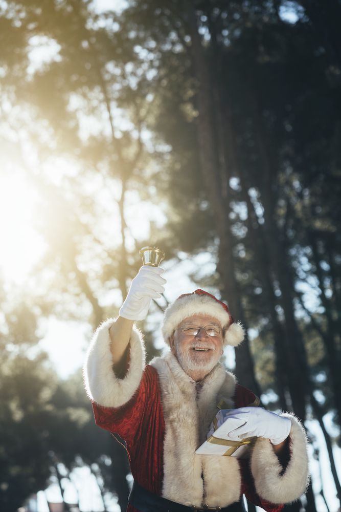 Santa Claus with gift and bell