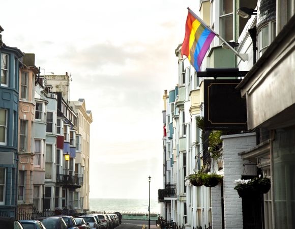 LGBT flag on town street