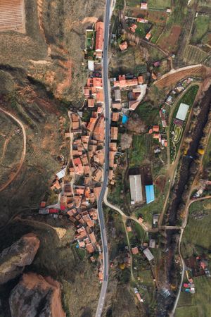 Idyllic rural town from above