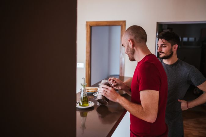 Gay couple gets breakfast