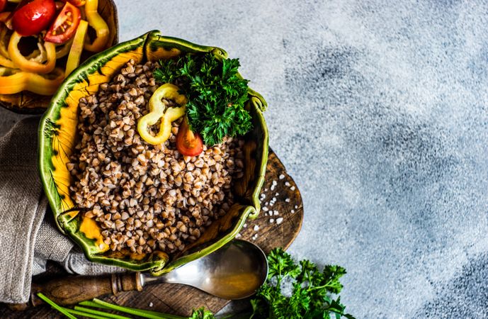 Top view bowl of buckwheat