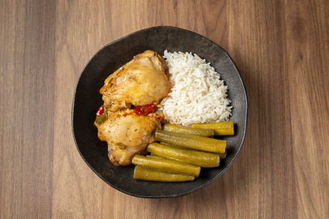 Chicken with okra and rice. Typical Brazilian dish.