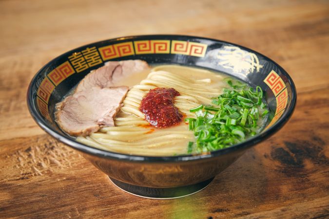 Delicious Japanese noodle soup with tomato salsa