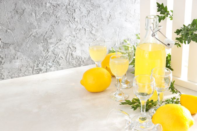 Concept of tasty drink, Limoncello, space for text