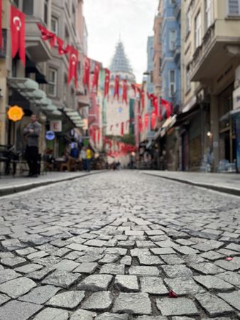 Street view of the Galata Tower by day