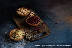 Dry beans and rice in bowls on counter with copy space bYqOJ6
