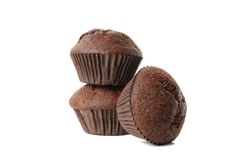 Delicious chocolate muffins isolated on blank background