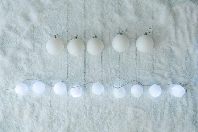 Snowy with partially lit ball decorations