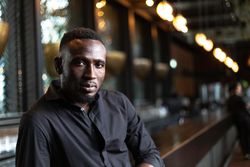 Portrait of man looking at camera at pub