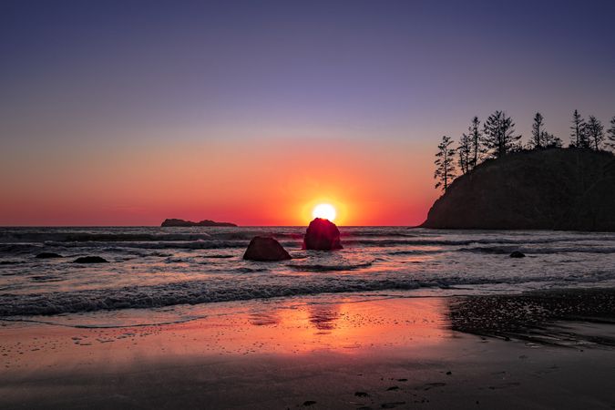 Colorful beach in Northern California at sunset