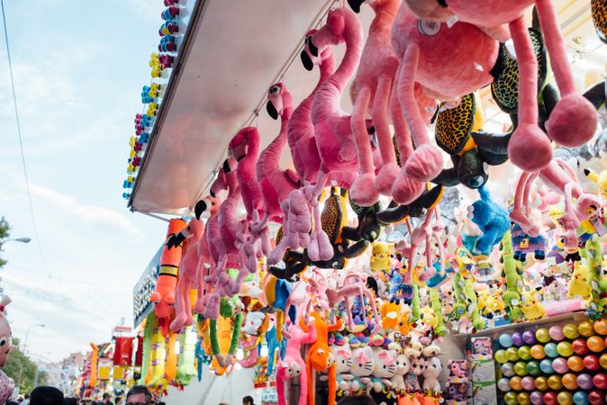 Toys on stall on fairground