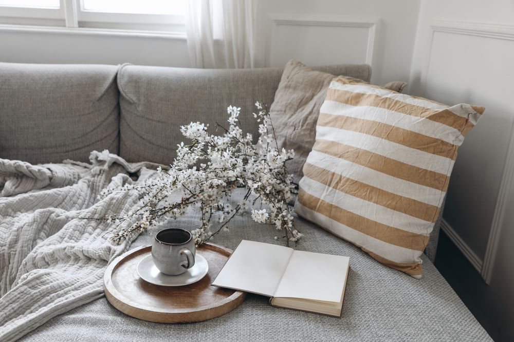 Modern spring scandinavian living room interior
