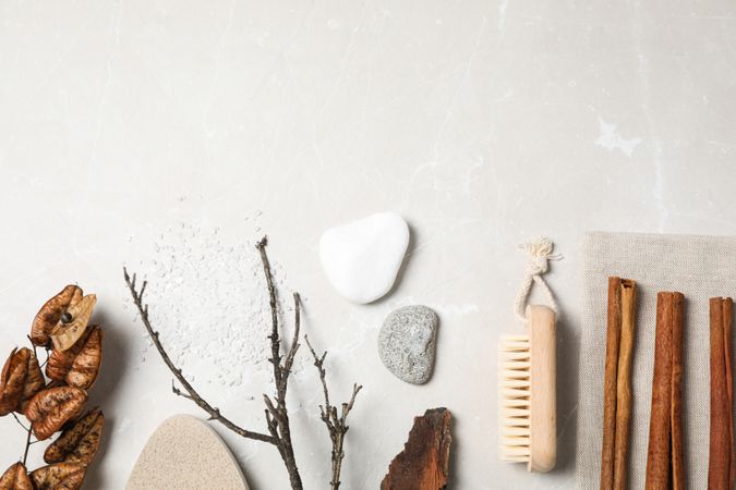 Flat lay of creative moodboard composition, space for text