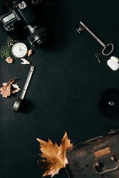Creative arrangement of vintage items on desk