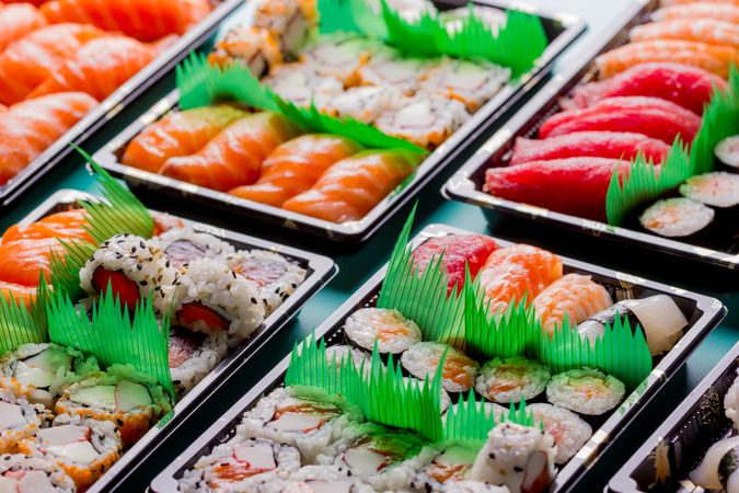 Tasty sushi served in a table