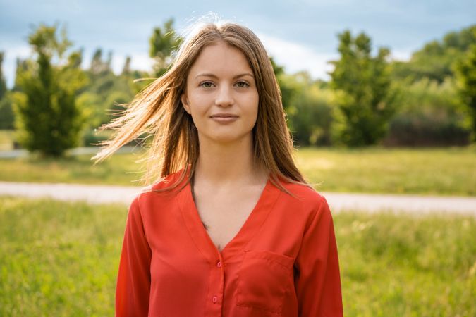 Serene woman in natural setting