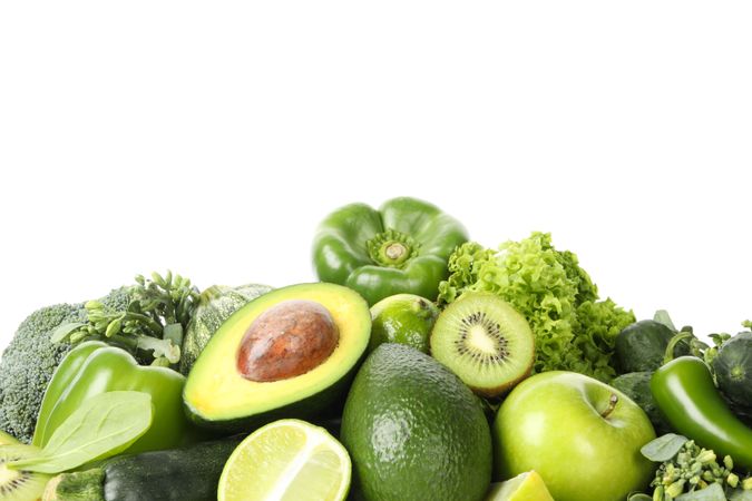 Bunch of green vegetables isolated on neutral background