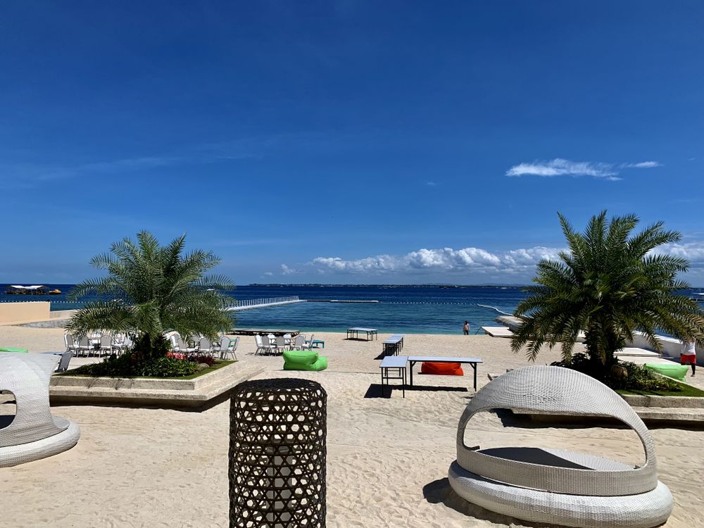 Beach view white sands blue sky