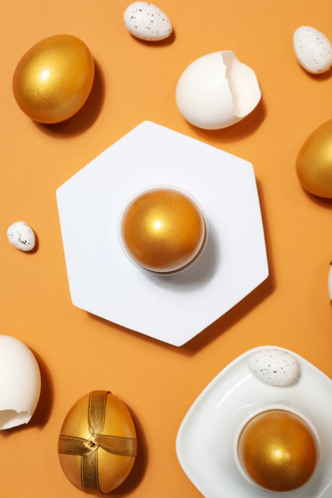 Pension rewards, returns and investment funding concepts, golden eggs