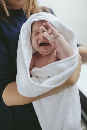 Newborn baby girl crying