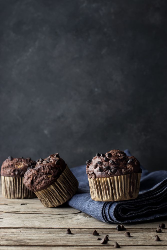 Chocolate banana muffin on towel