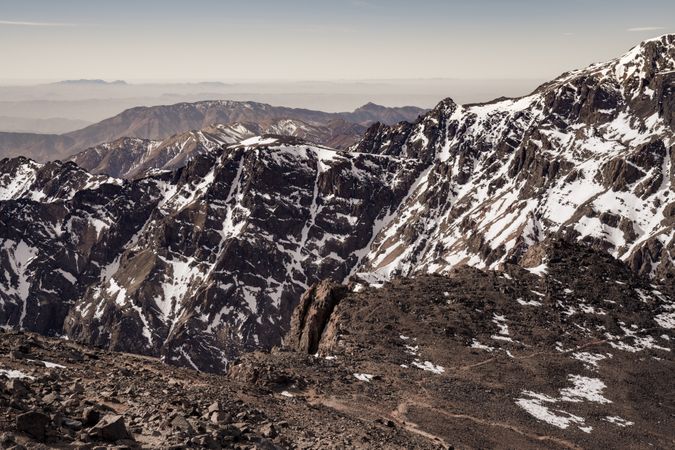 Majestic mountain range covered with snow