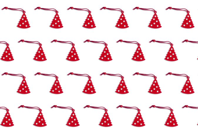 Rows of red tree ornaments