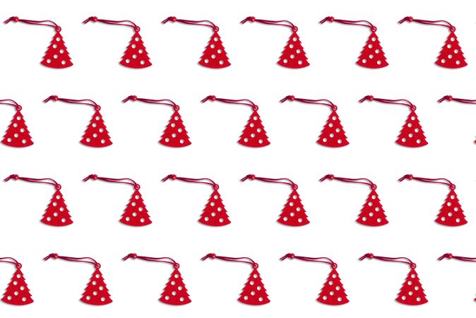 Rows of red tree ornaments