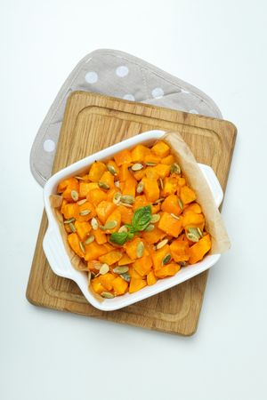Concept of tasty homemade dish - baked pumpkin