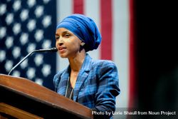Minneapolis, Minnesota, USA - October 4th, 2016: Ilhan Omar speaking at Hillary for MN event 0gaqj4
