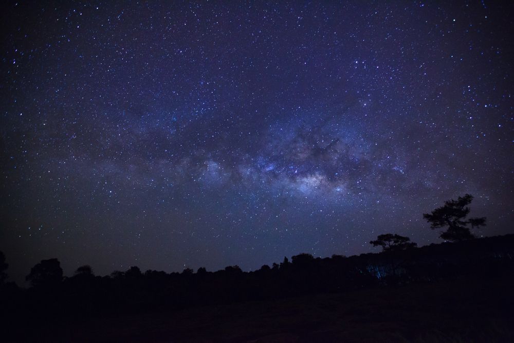 Landscape milky way galaxy with cloud and space dust in the universe, Long exposure photograph, with grain.