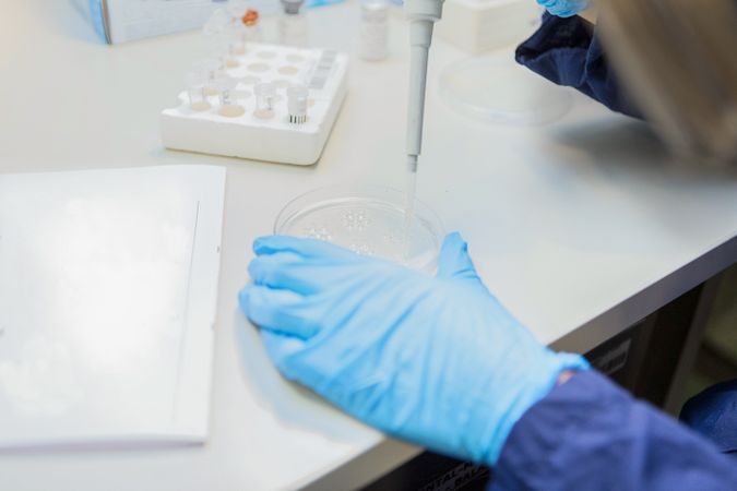 Specialist in laboratory studying analyzes from monitor of device