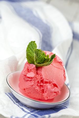 Appetizing strawberry ice cream in bowl